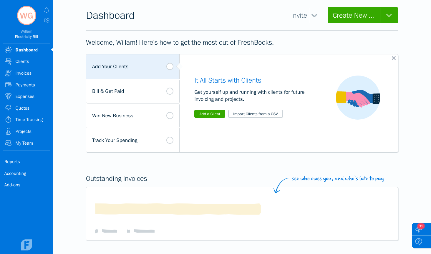 Freshbooks - Dashboard