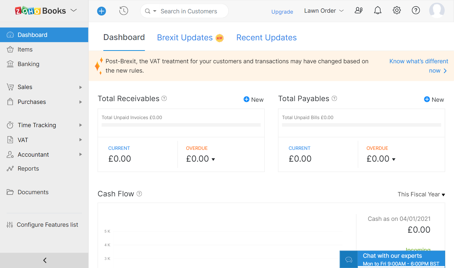 Zoho Books - Dashboard