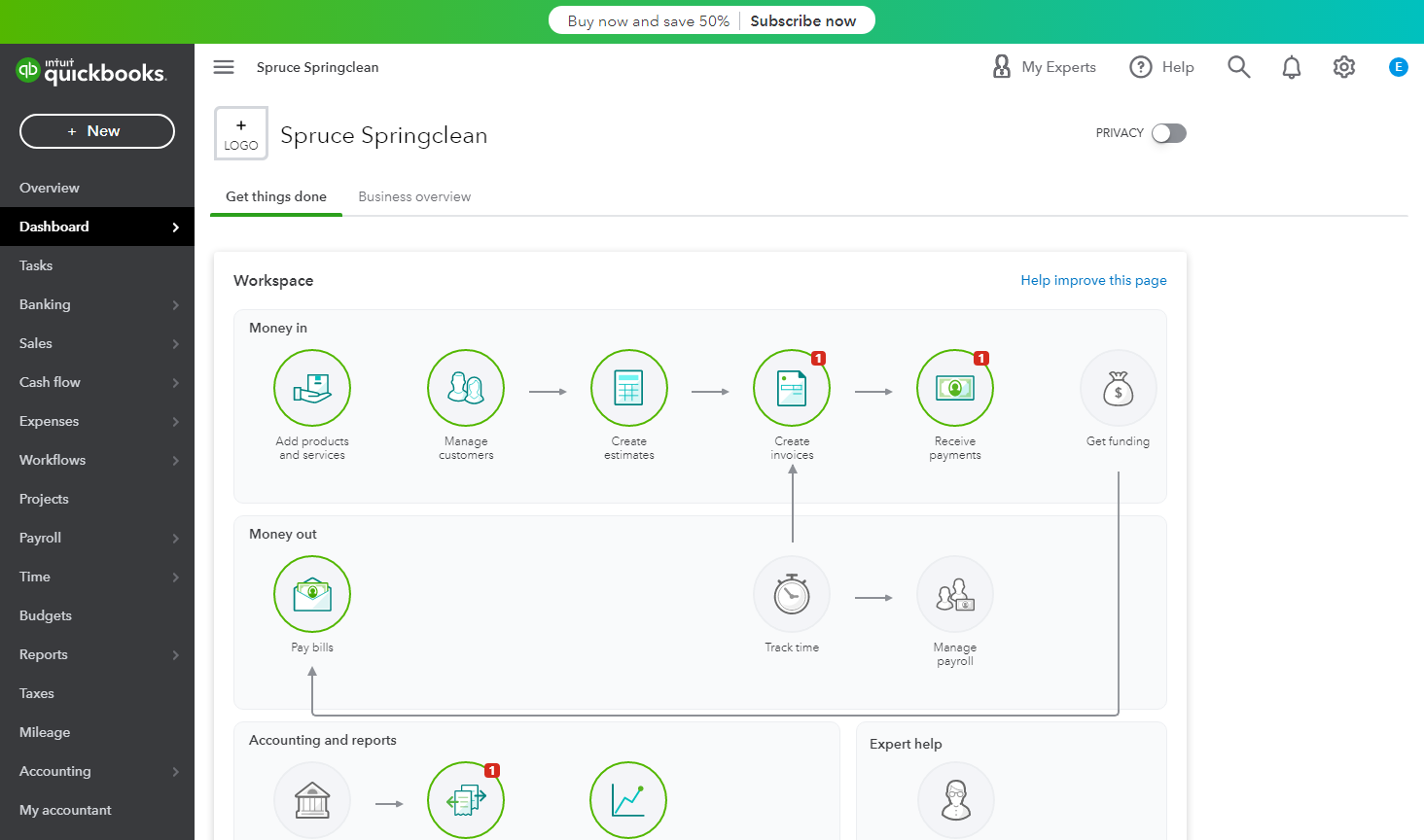 Quickbooks - App Homepage