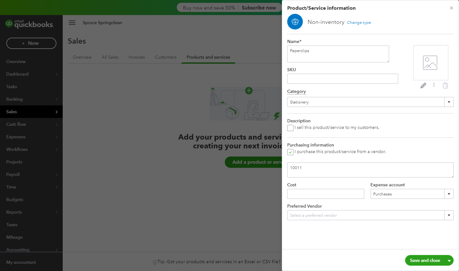 Quickbooks - Non-inventory Item